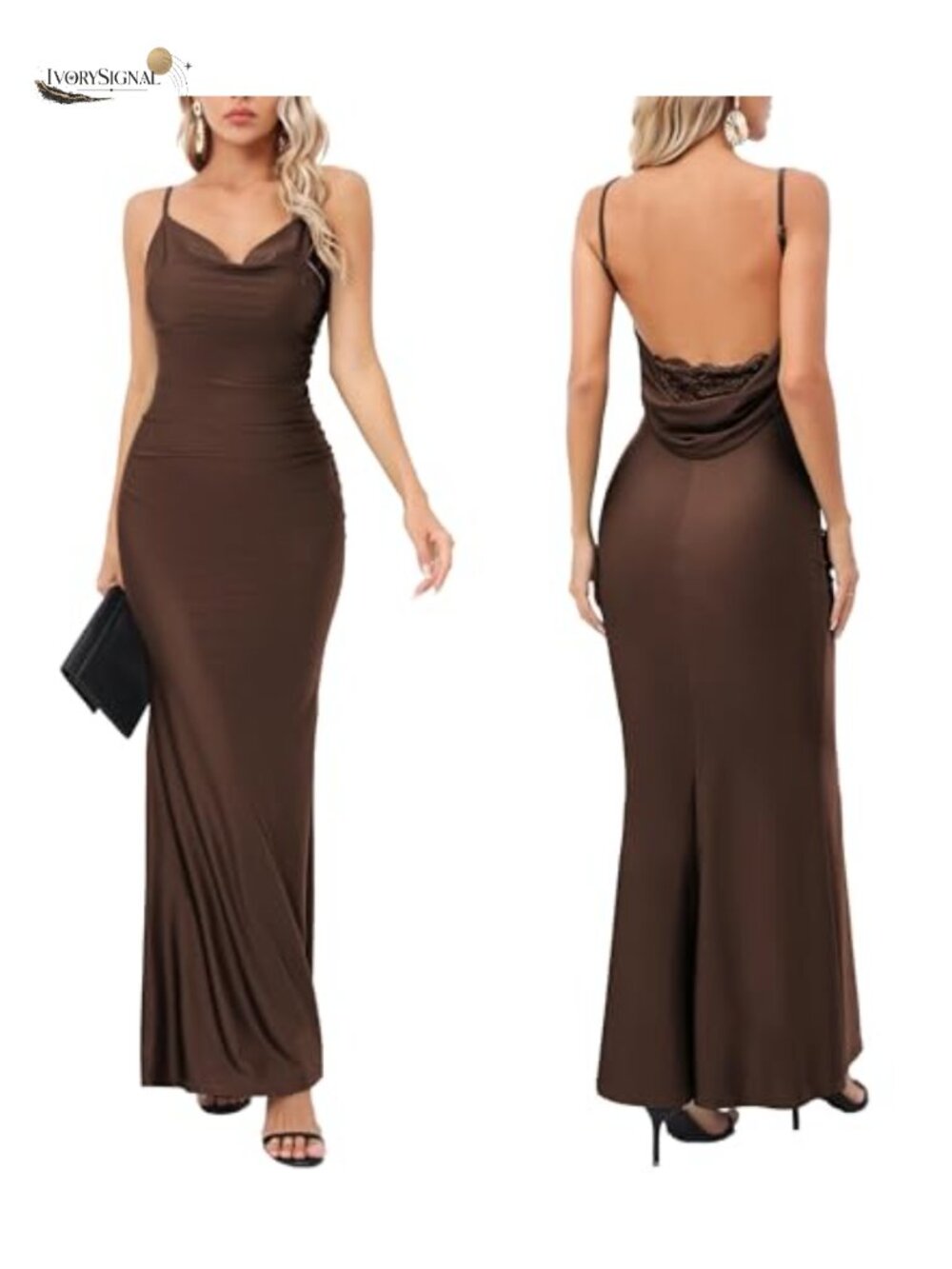 Women Lace Backless Maxi Dress Spaghetti Strap Mermaid Gown